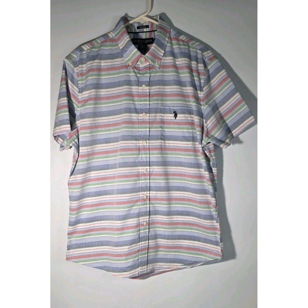 U.S  Polo‎ ASSN Slim Fit Stretch Size L Multicolor Striped Shirt Classic Look